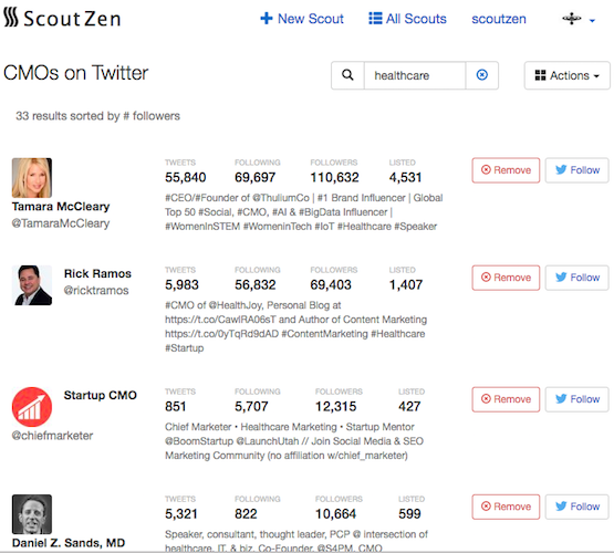 Twitter List members results sorted by followers